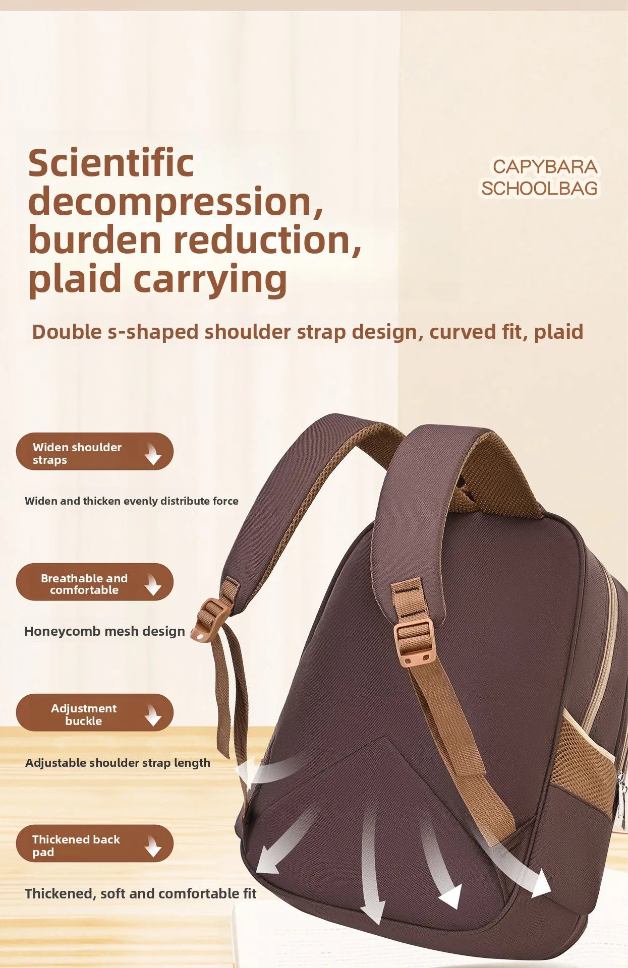 Capybara Children Backpack Waterproof Student Schoolbag Large Capacity Alleviate Burden School Bag Orthopedic Backpack Book Bag