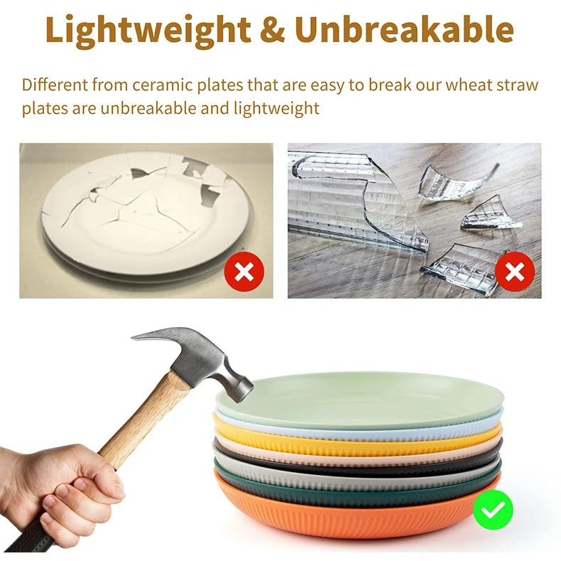 Orange 4/16Pcs Wheat Straw Dinnerware Ramen Bowl Dishes Full Plates Tableware Set Bowl Dinner Dishes Set Camping Dishes Sets