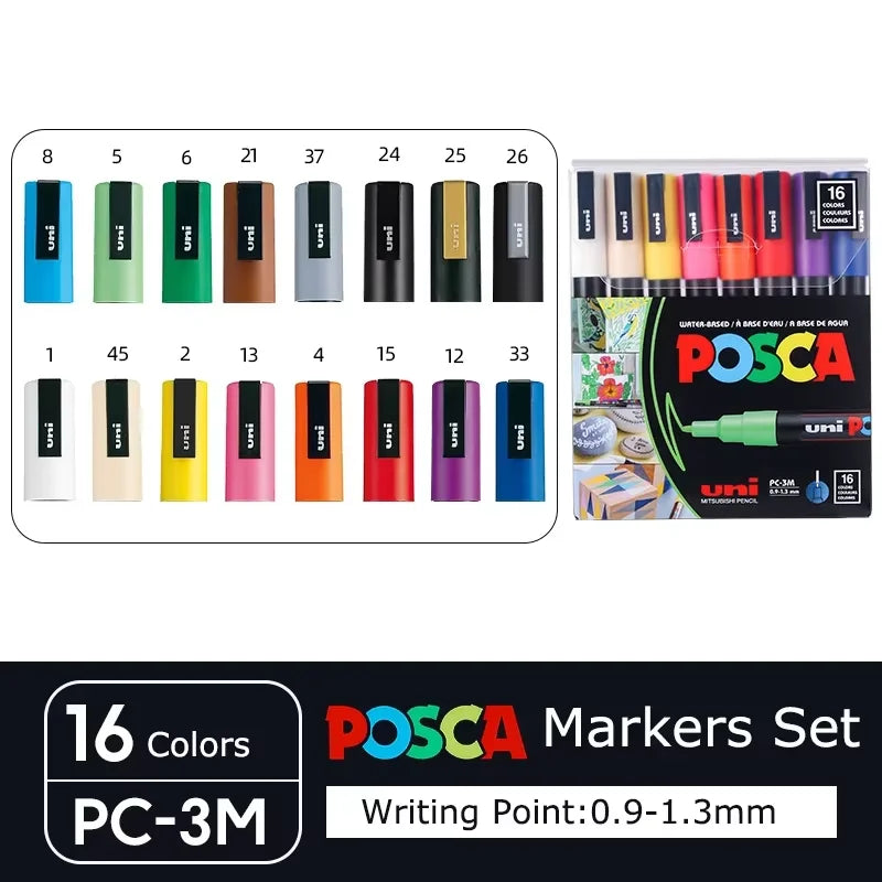 Japan Uni POSCA Marker Pen Set Acrylic Graffiti Drawing Permanent Waterproof Children's Drawing PC-3M/1M/5M Fabric Art Supplies