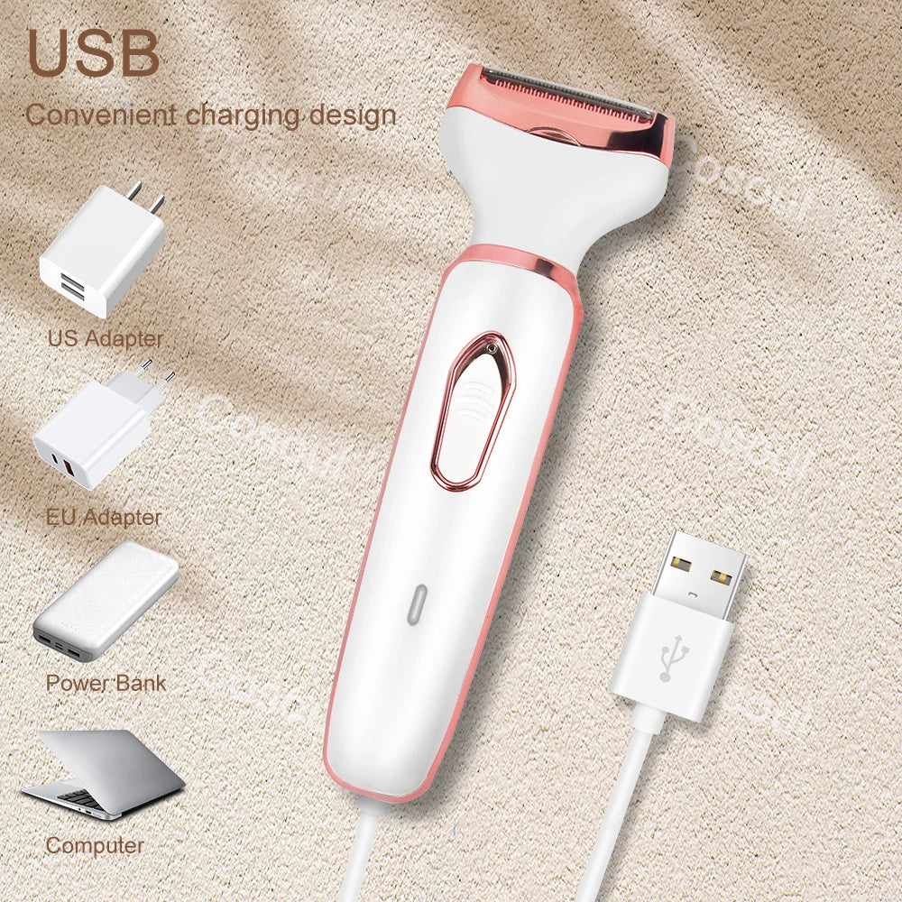 4 in 1 Electric Razor for Women Full Body Hair Trimmer Arm Armpit Private Hair Removal Instrument Dry and Wet Painless Depilator