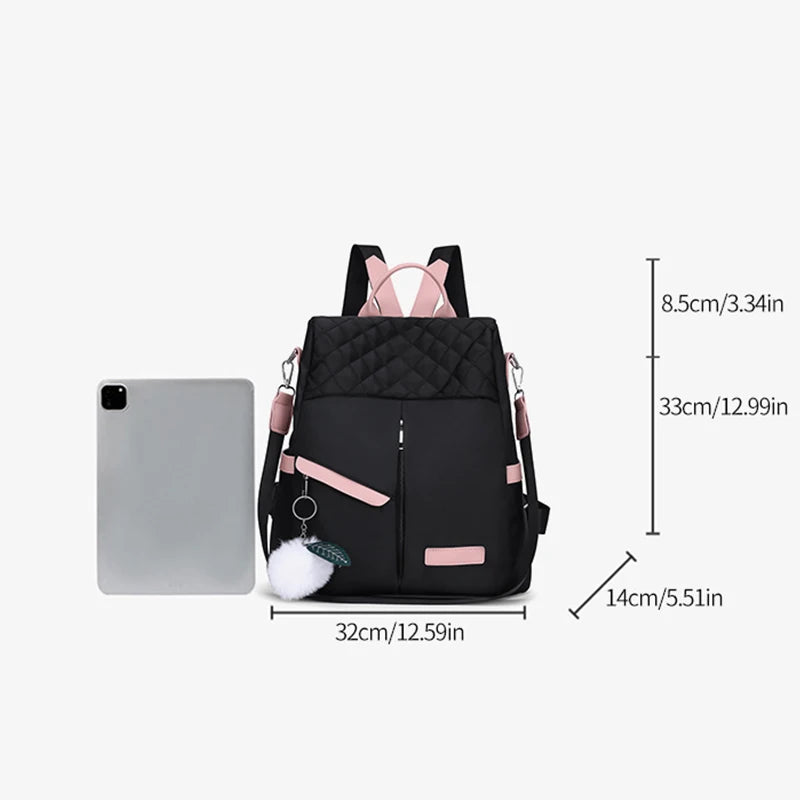 Women's Backpack Large Capacity Theft-Proof Handbag Shoulder Bag Elegant Women Travel Oxford Safety Black Backpack
