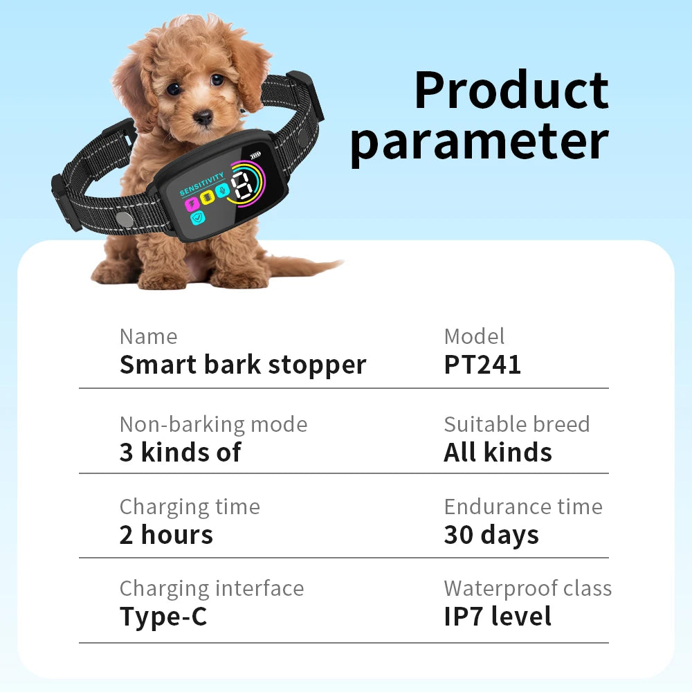 Color Screen Dog Collar Automatic Anti Barking Device IP67 Waterproof Rechargeable Dog Trainer Smart Barking Stopper for Pet Dog