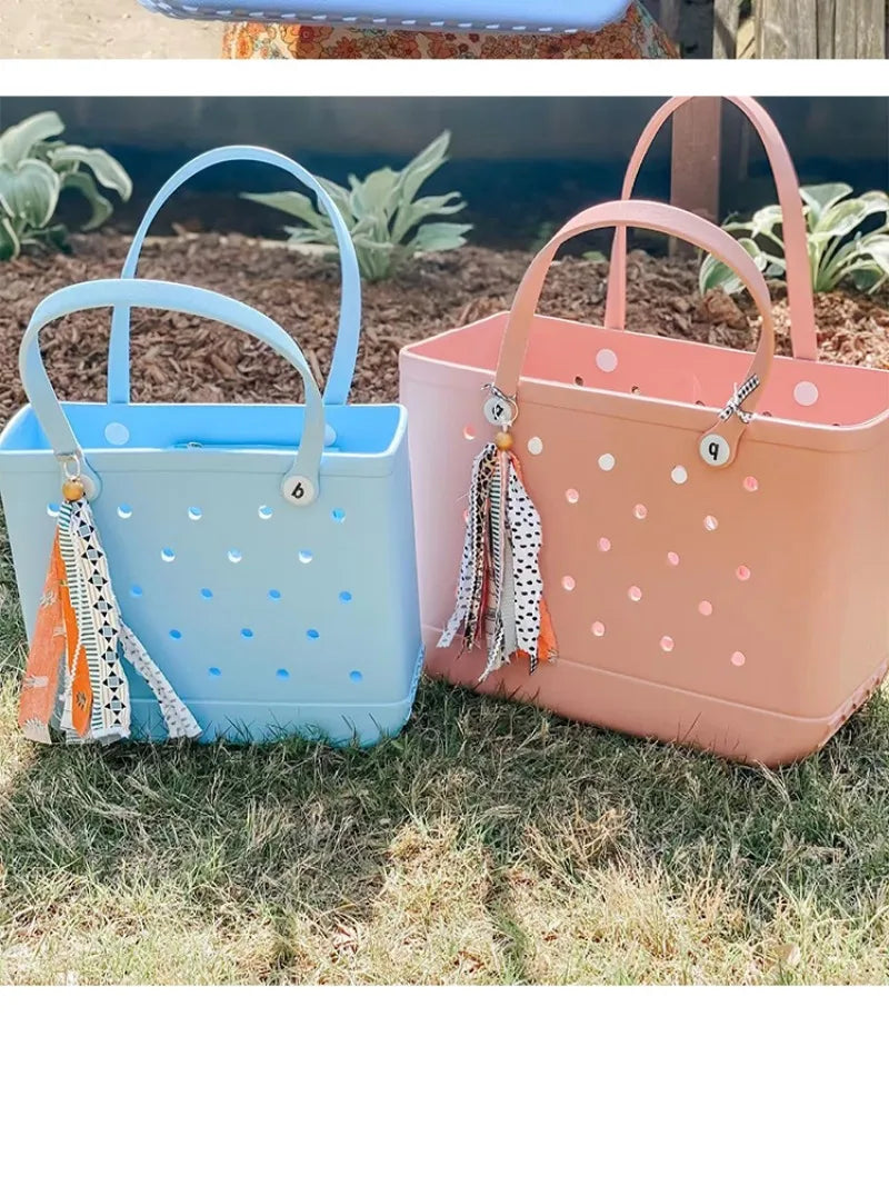 M/L/XL Fashion Beach Bags EVA Rubber Waterproof Storage Baskets Travel Shopping Handbag Women Shoulder Solid Color Tote Bag