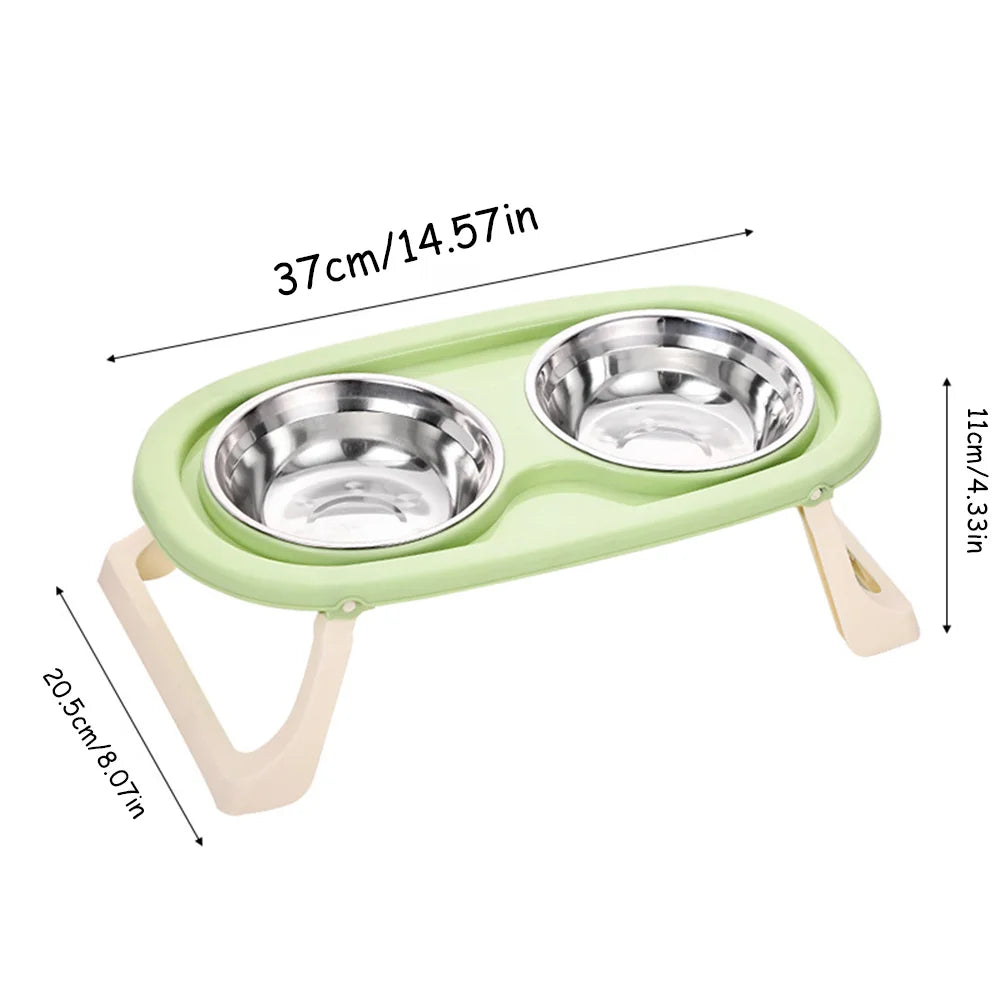 Pet Bowl Double Bowl: Elevated Foldable Design for Cats & Dogs, Anti-Spill, Large Capacity, Cat Food Bowl Dog Feeding Plate