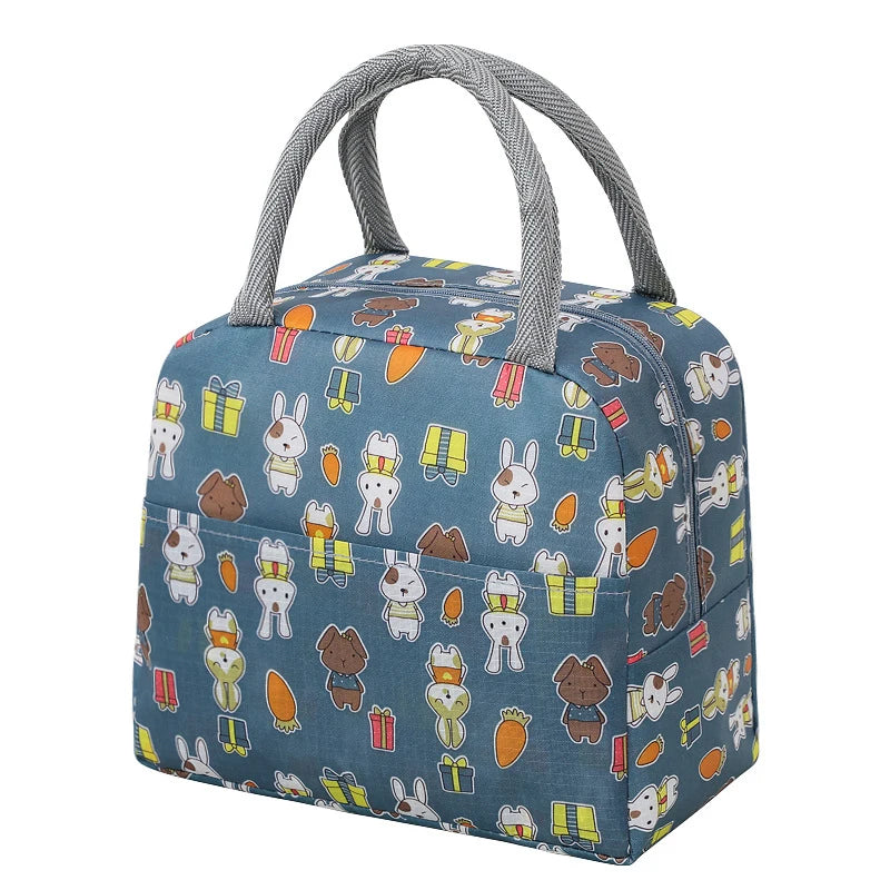 Large Capacity Lunch Bags Children's Cartoon Printed Lunch Bag Portable Picnic Tote Waterproof Heat Insulation Food Storage Bags
