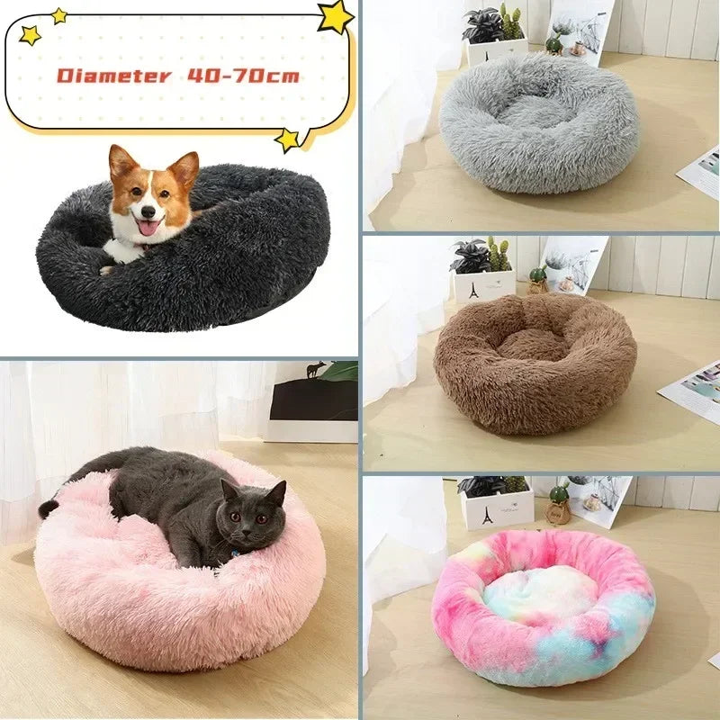 Long haired ultra soft pet cat bed plush washable calming bed donut bed comfortable sleeping artifact