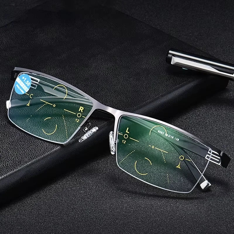 2023 Stainless Steel Bifocal Reading Glasses for Mens Anti Blue Light Business Half Frame Presbyopia Eyeglasses +1.0 To +4.0
