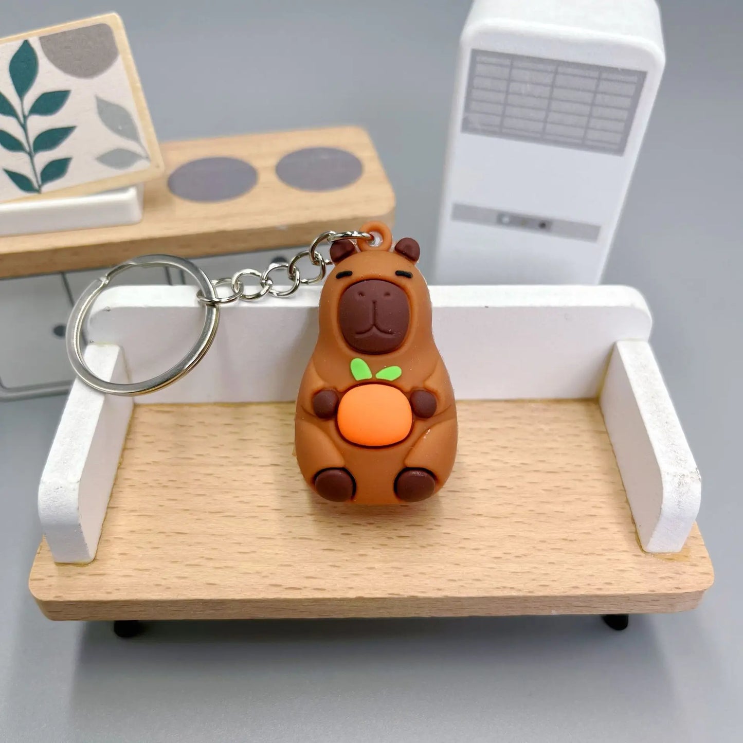 Cute Capybara Keychain Doll Hugging Fruit Series Pendant Cycling Backpack Key Pendant Accessories Ugly Cute Pvc Soft Rubber