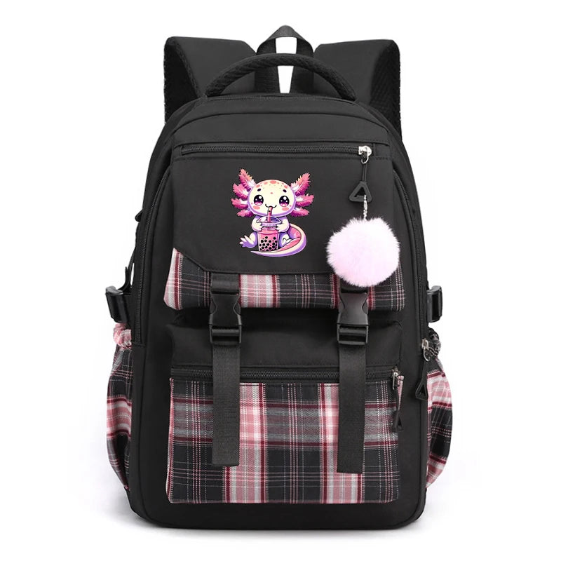 Cute Axolotl Backpack Print Backpacks Girls School Bag for Teenager Laptop Backpack