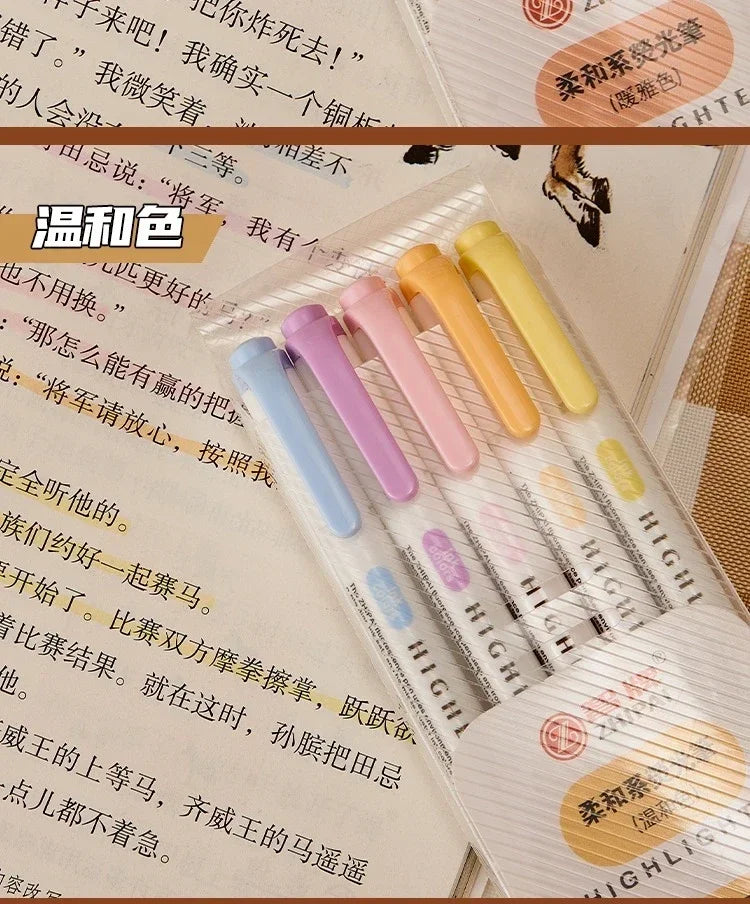 5 Colors/box Double Headed Highlighter Pen Set Fluorescent Drawing Markers Highlighters Pens Art Japanese Cute Pastel Stationery
