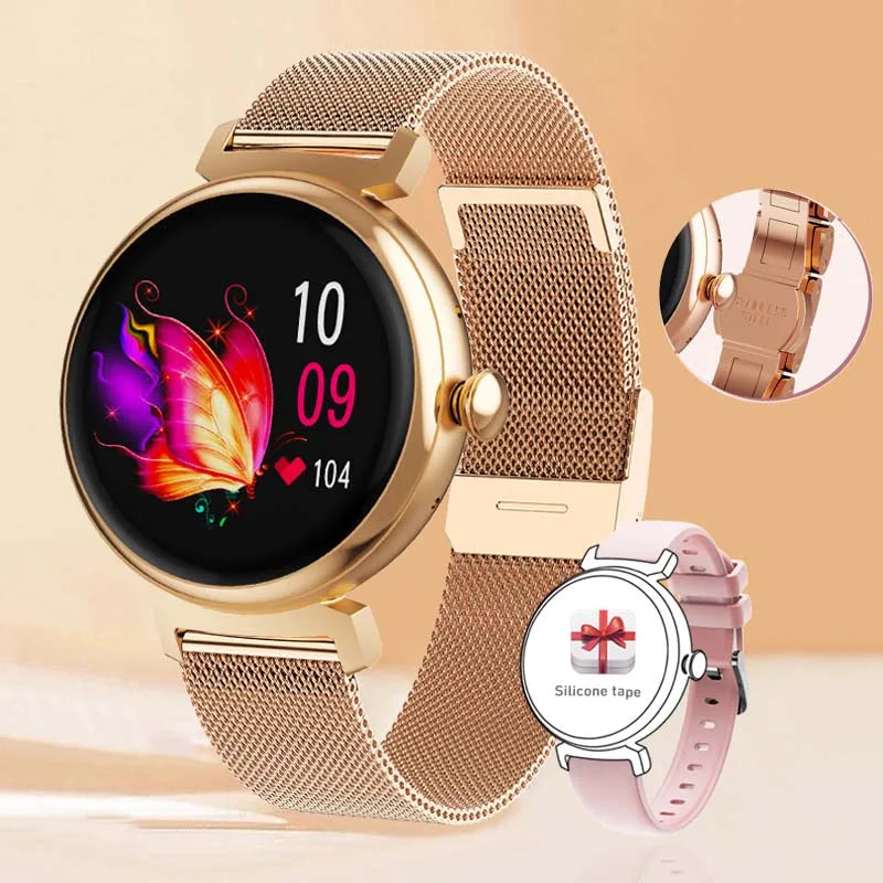 Bluetooth Call Smart Watch Screen Always Display 1.04 inch AMOLED Screen Fashion Ladies Smartwatch Metal Body Small Screen Watch