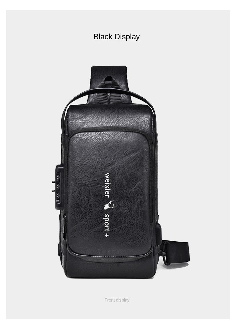 New Casual Chest Bag Travel shoulder bag Men Multifunction Anti-theft USB Charging Crossbody Bag Quality PU Leather Pack Male