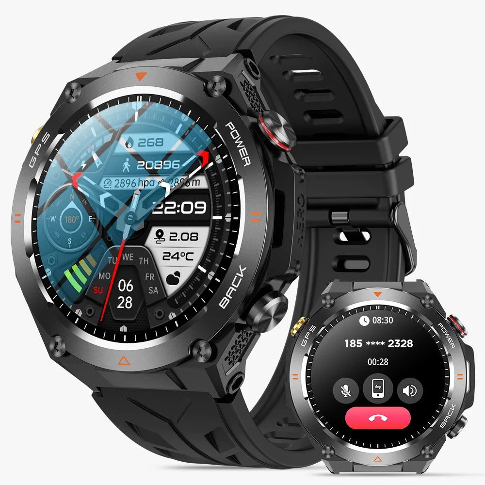 GPS Smart Watch Men Flashlight IPX8 Waterproof Compass 650mAh wireless Call Smartwatch 100+ Sports Modes Outdoor Sport Tracker