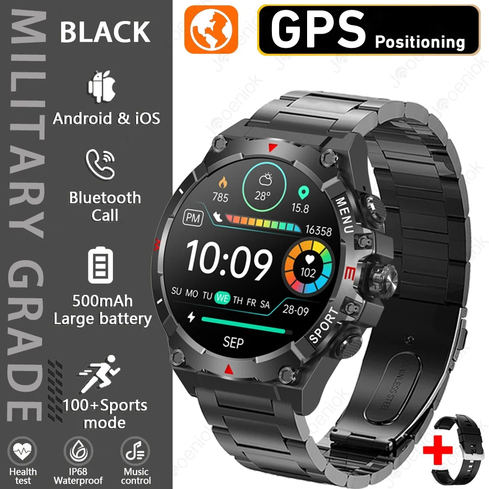 Military GPS Smart Watch Men AMOLED HD Screen Altitude Compass Heart Rate Sports Watch BT Calling IP68&10ATM Waterproof Watch