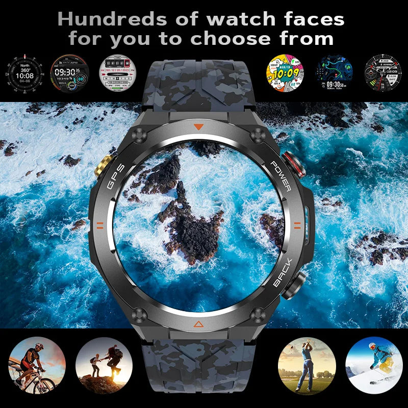 GPS Smart Watch Men Flashlight IPX8 Waterproof Compass 650mAh wireless Call Smartwatch 100+ Sports Modes Outdoor Sport Tracker