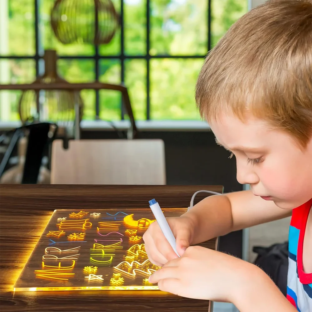 LED Note Board Night Light With Colorful 7 Pens DIY Acrylic Message Board Erasable Painting Drawing Board For Kids Birthday Gift