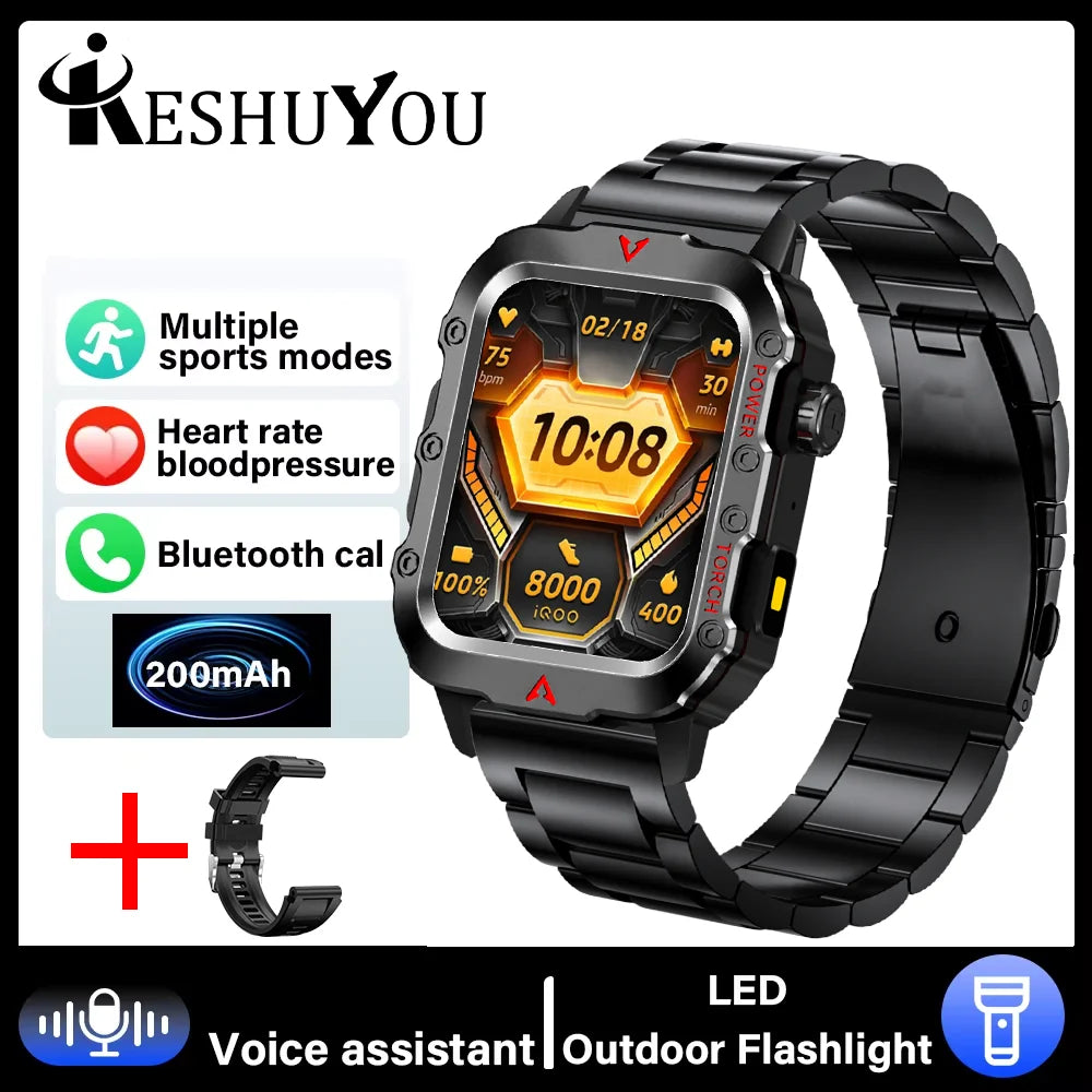 KESHUYOU 2025 New Sports Smart Watch Bluetooth Talk LED Flashlight Multi-function Outdoor Sports Smart Watch for Men Women