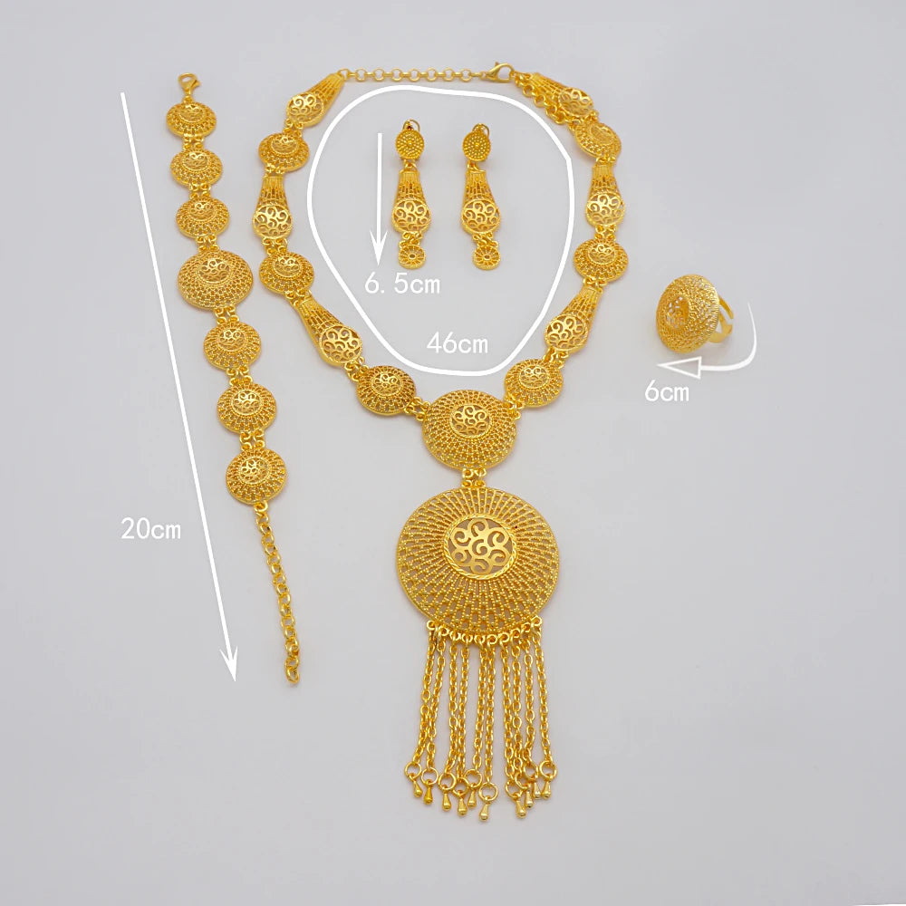 2023 Fine Jewelry Sets For Women Dubai Bridal Wedding Gifts Necklace Bracelet Earrings Ring Jewellery Set African Bead jewelry
