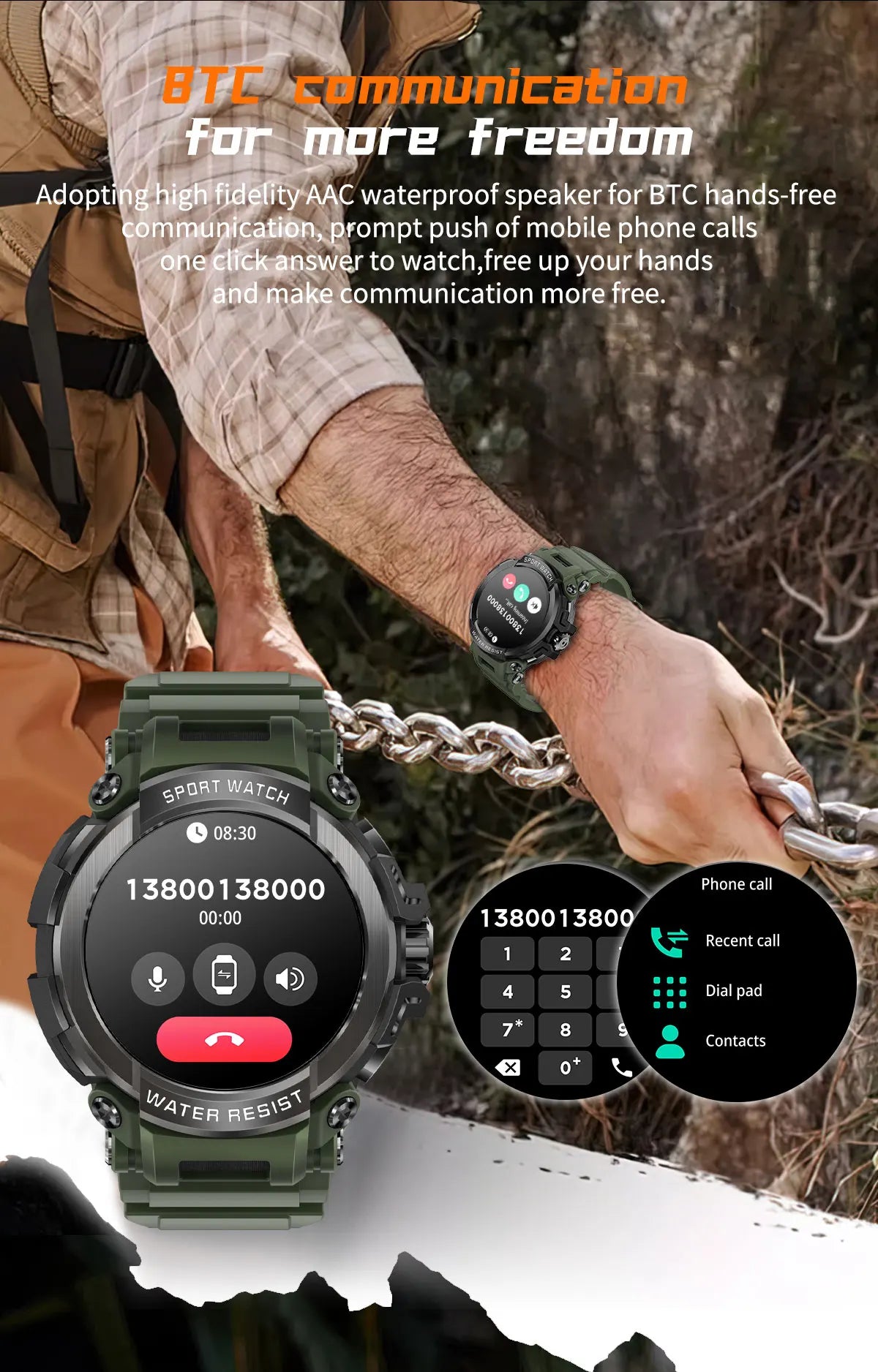 2025 New Men Smartwatch 1.5" HD Screen Military Watch Call IP68 Waterproof 100 Sport Modes Smart Watch with 600mAh Large Battery