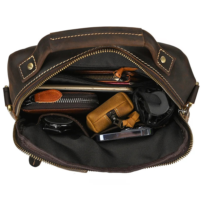 Newsbirds Leather Shoulder Bag Vintage Style Crossbody Bag Books School Bag Of Men Male Daily Messenger Bag Crazy Horse Skin