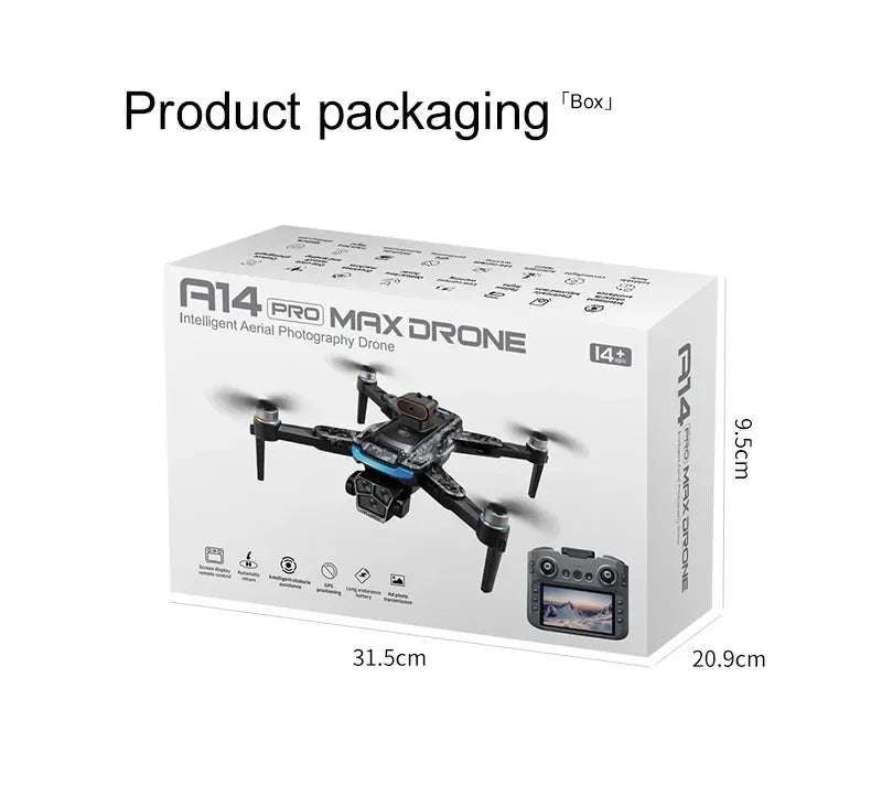 Drone A14ProMax GPS 4KHD Camera LCD Touch Screen Remote Control Quadcopter 360 ° Obstacle Avoidance Brushless RC Drone Toys