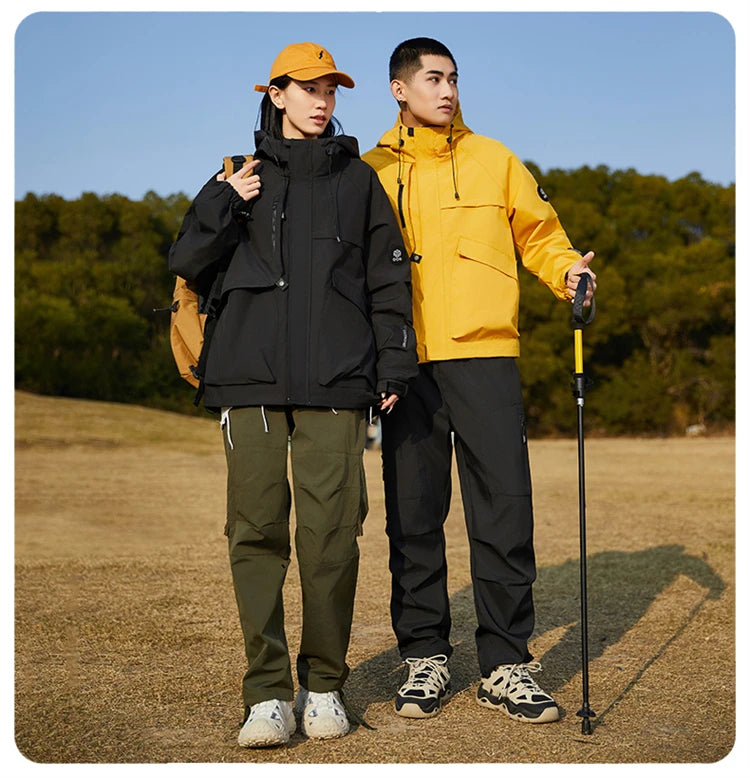 Men’s Hooded Outdoor Windbreaker Jacket Windproof Coats Warm Tactical Coat with Multi Pockets for Hiking Camping Travel Autumn