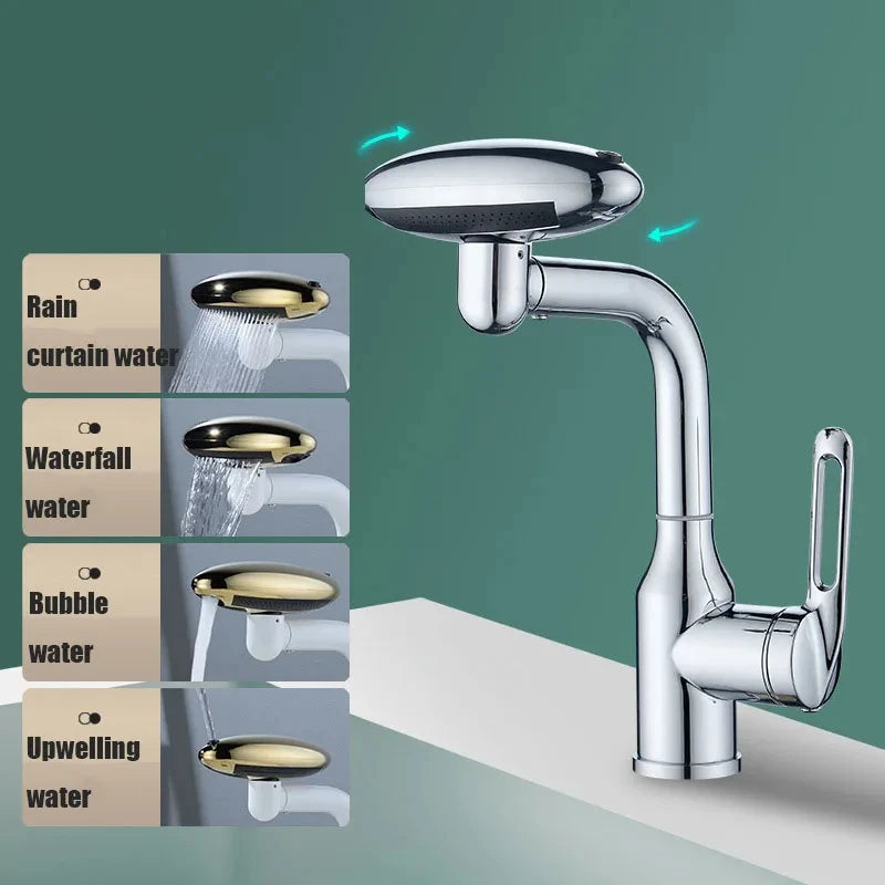Torneira multifuncional para cascata, 4 modo de saída de água, torneira de pulverização, Rotação 360 °, água quente e fria, mist