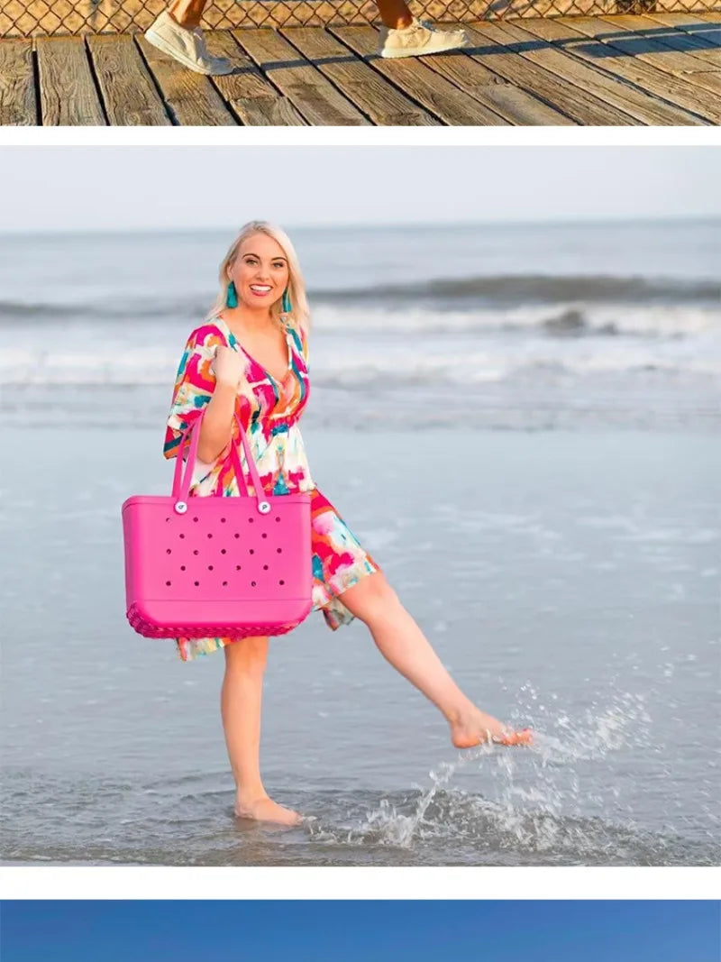 M/L/XL Fashion Beach Bags EVA Rubber Waterproof Storage Baskets Travel Shopping Handbag Women Shoulder Solid Color Tote Bag