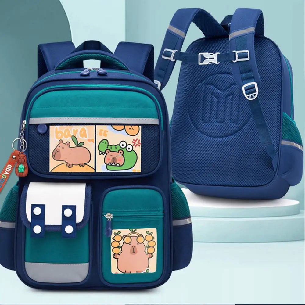 Multi-Compartment Capybara Backpack Waterproof Oxford Cloth Cartoon Animal School Bag Lightweight with Reflective Strip