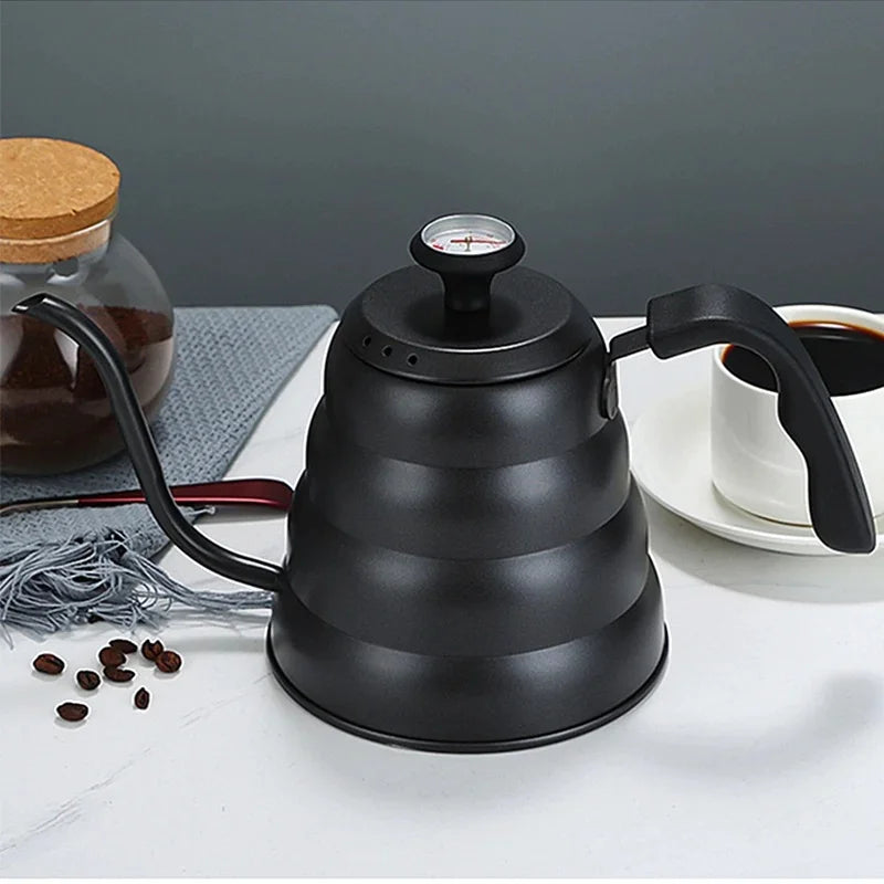 Stainless Steel Pour Over Coffee Pot with Thermometer Swan Long Neck High Capacity Can Be Heated Professional Hand Brewed Coffee
