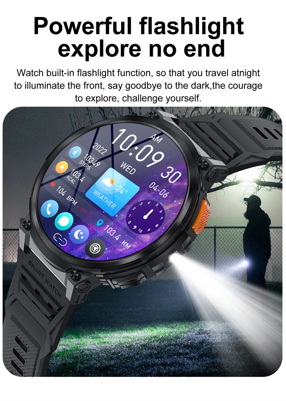 LIGE 1.85"HD Screen Outdoor Sport Smartwatch Men Heart Rate Flashlight Watch 730mAh Battery Waterproof Wireless Call Smart Watch