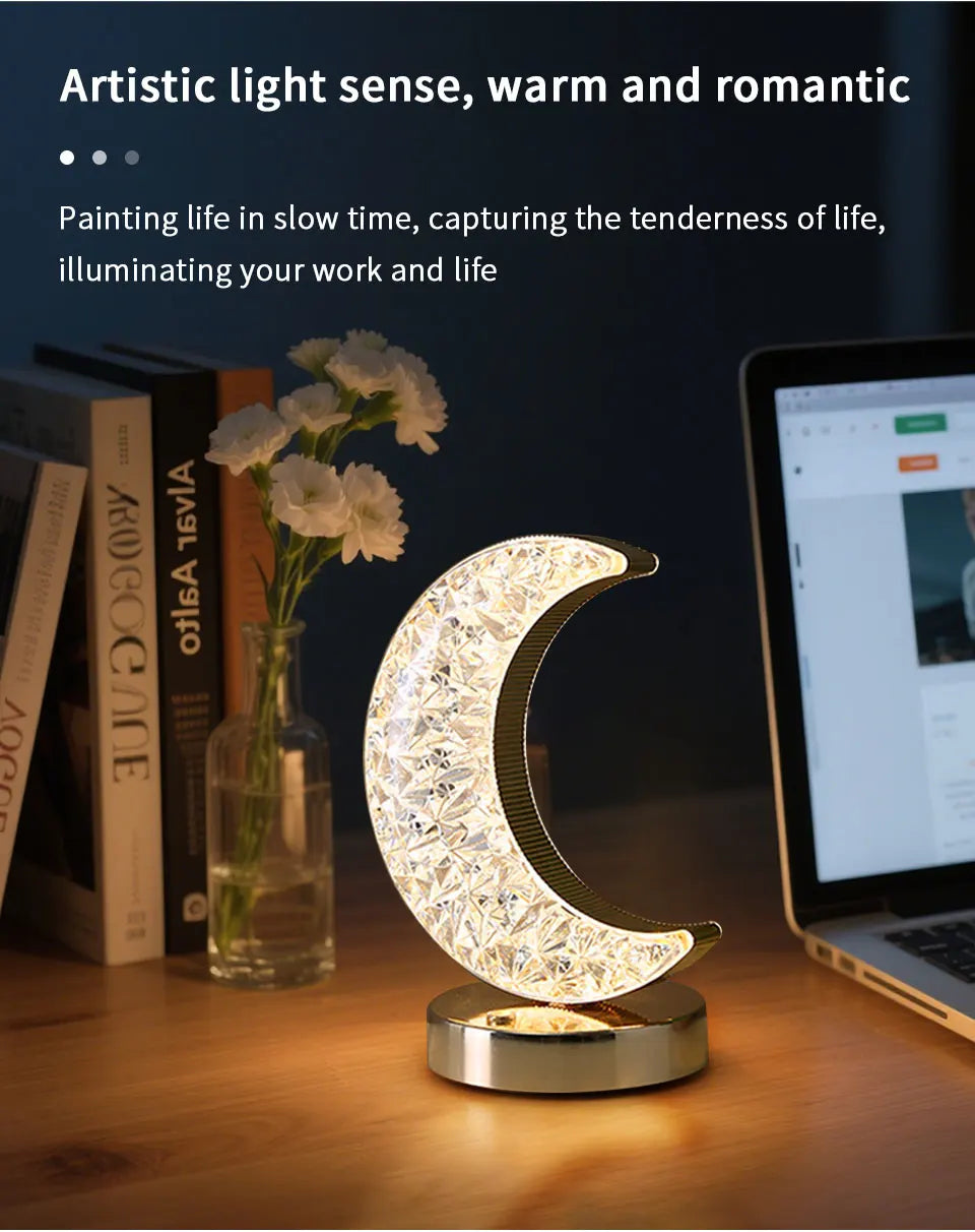 Moon Star Led Night Light Rechargeable Crystal Table Lamp Touch Switch Dimmable Ramadan Room Decor Ambient 3D Moon Lamp Eid Gift