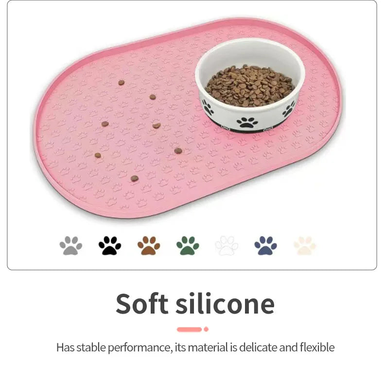 6-color available pet meal MATS, dog eating MATS, pet dog feeding MATS, silicone material, oval shape, easy to clean