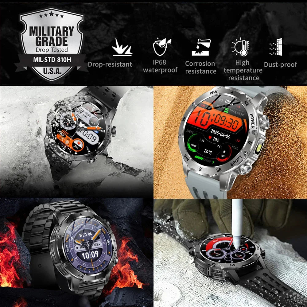 Outdoors Smart Watch Men Women BT Call Health Music 800Mah Battery Smartwatch Flashlight Compass Sports Fitness IP68 Waterproof