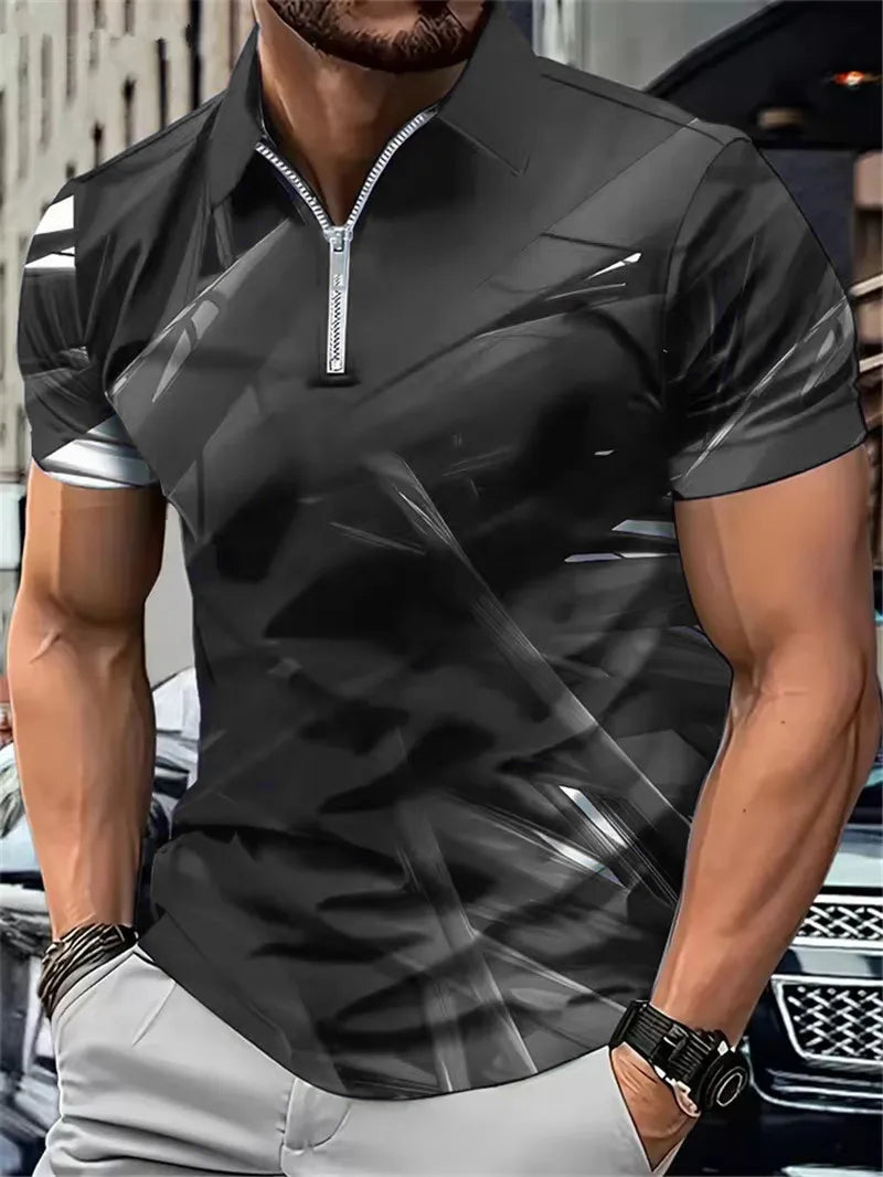 Fashion Tie-dye Men's Zippers Polos T-Shirts Short Sleeve Summer 3d Printed Street Gradient POLO Tee 6XL Plus Size Casual Tops