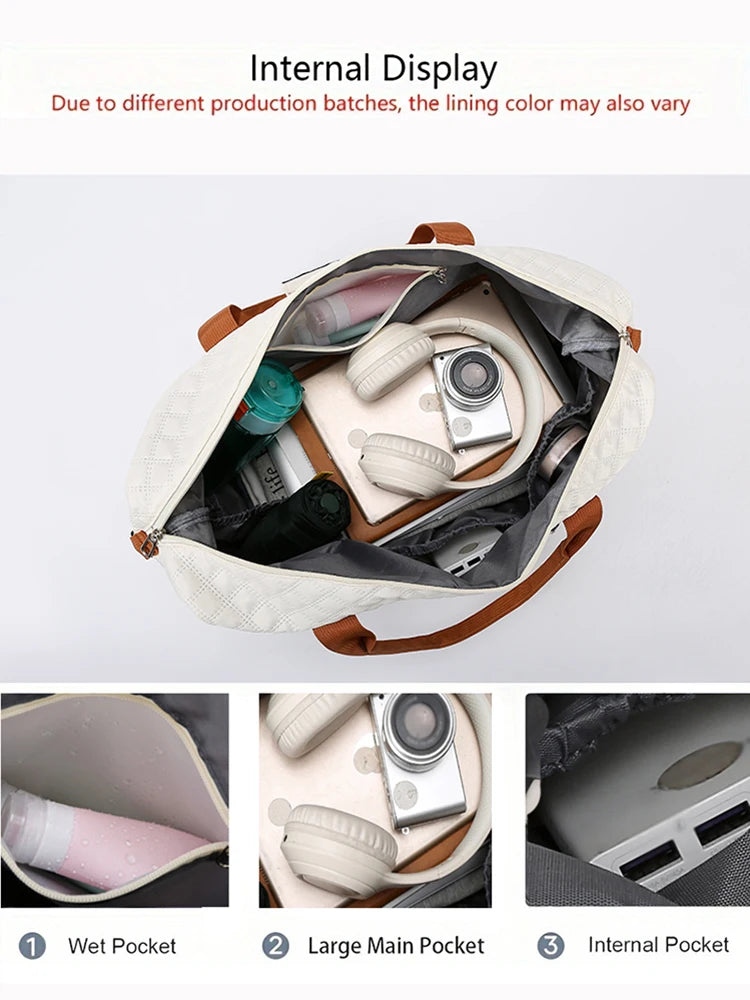 Nylon Travel Duffle Bag with Shoe Compartment, Large Capacity Argyle Pattern Casual Weekender Overnight Gym Storage Bag