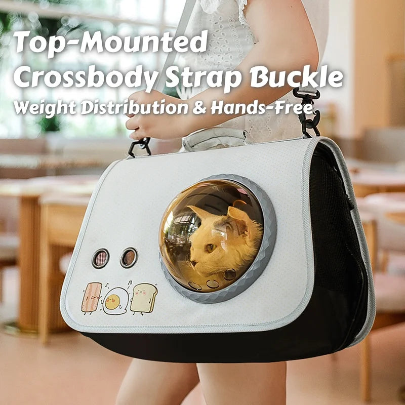 Foldable Cat Carrier Backpack – Cute Cartoon Design with Airflow Vents & Shoulder Strap Interface, Pet Travel Bag for Cats