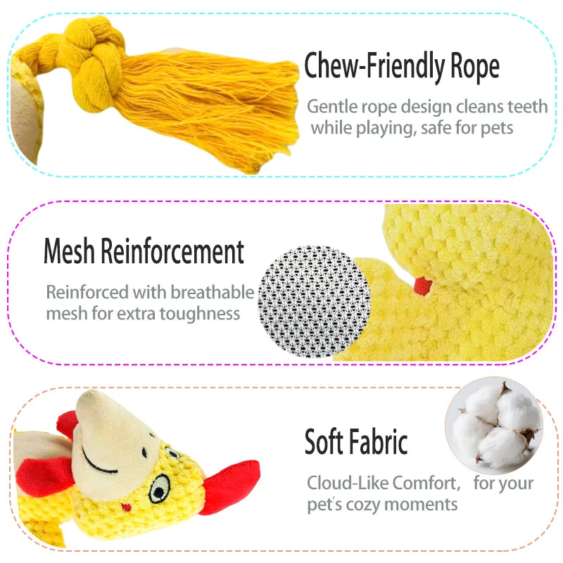 Dog Enrichment Toy Cute Animal Rope Dog Toy Plush Puppy Chew Pet Squeak Toy Cartoon Interactive Games For Dogs Stuff For Dogs