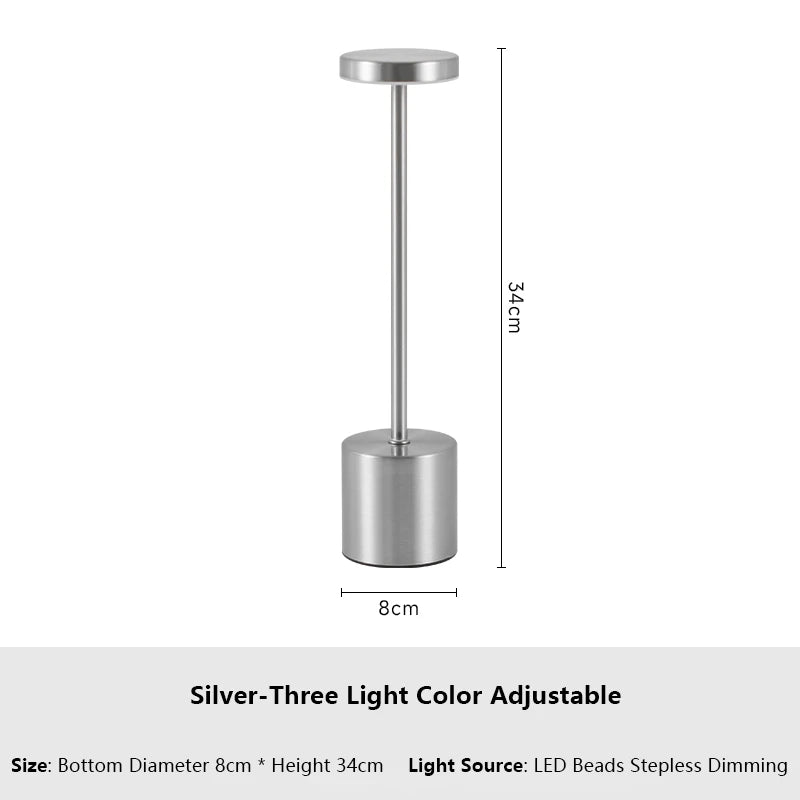 USB Rechargeable LED Table Lamp Touch Switch Three Colors Metal Desk Lamp Bedside Lamp Hotel Bar Bedroom Decoration Night Light