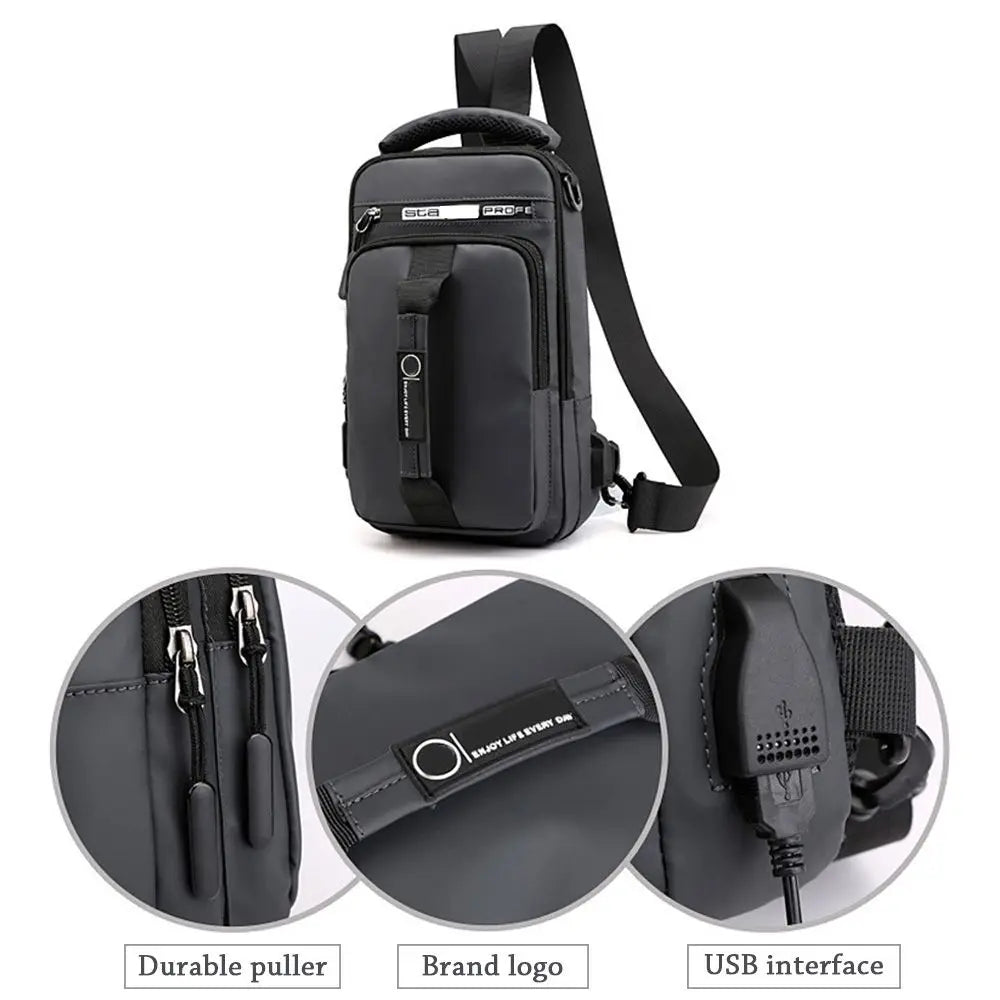Anti-theft Chest Shoulder Bag Men's Sling Crossbody Bag Messenger Backpack USB Port Bag