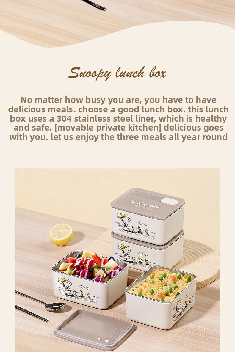 Cute Snoopy cartoon insulation lunch box multi-layer convenient to carry 304 stainless steel large capacity lunch box gift