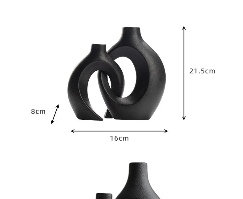 , Hollow Cuddled Ceramic Vase, 2 for Modern Home Decoration, Boho Donut Vase, Black and White Minimalist Decorative Flowerpot