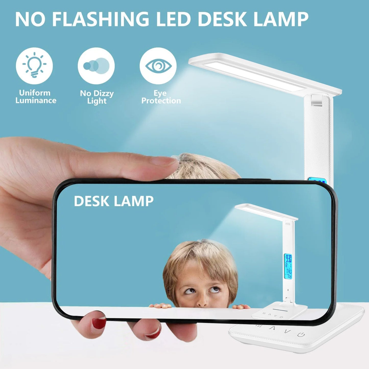 LED Desk Lamp, Office Table Lamp with Wireless Charger, Suitable for Home, Office Dimmable Desk Lamp, with USB Charging Port