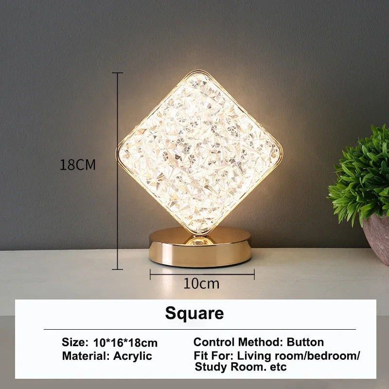 Night Light Bedroom Crystal Touch Dimming Room Home Decor Aesthetics USB Bedside LED Ambient Table 3D Moon Lamp