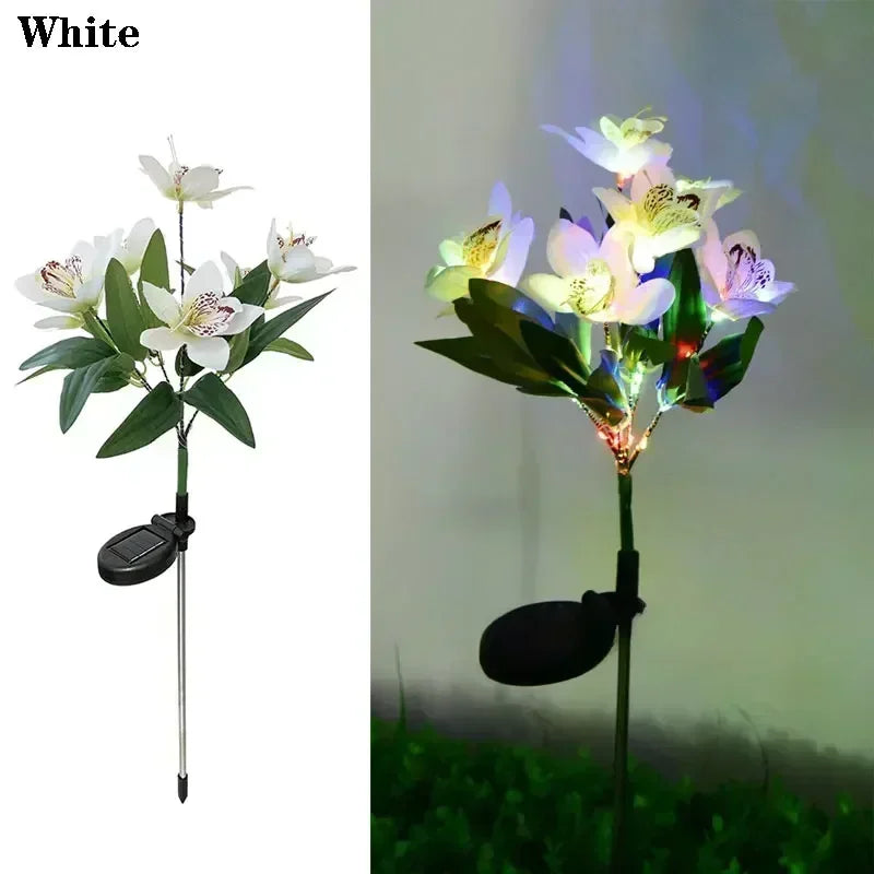 Garden Summer Decor LED Lawn Lamp Artificial Orchid Solar Landscape Ground Lights for Home Camping Wedding Party Decoration