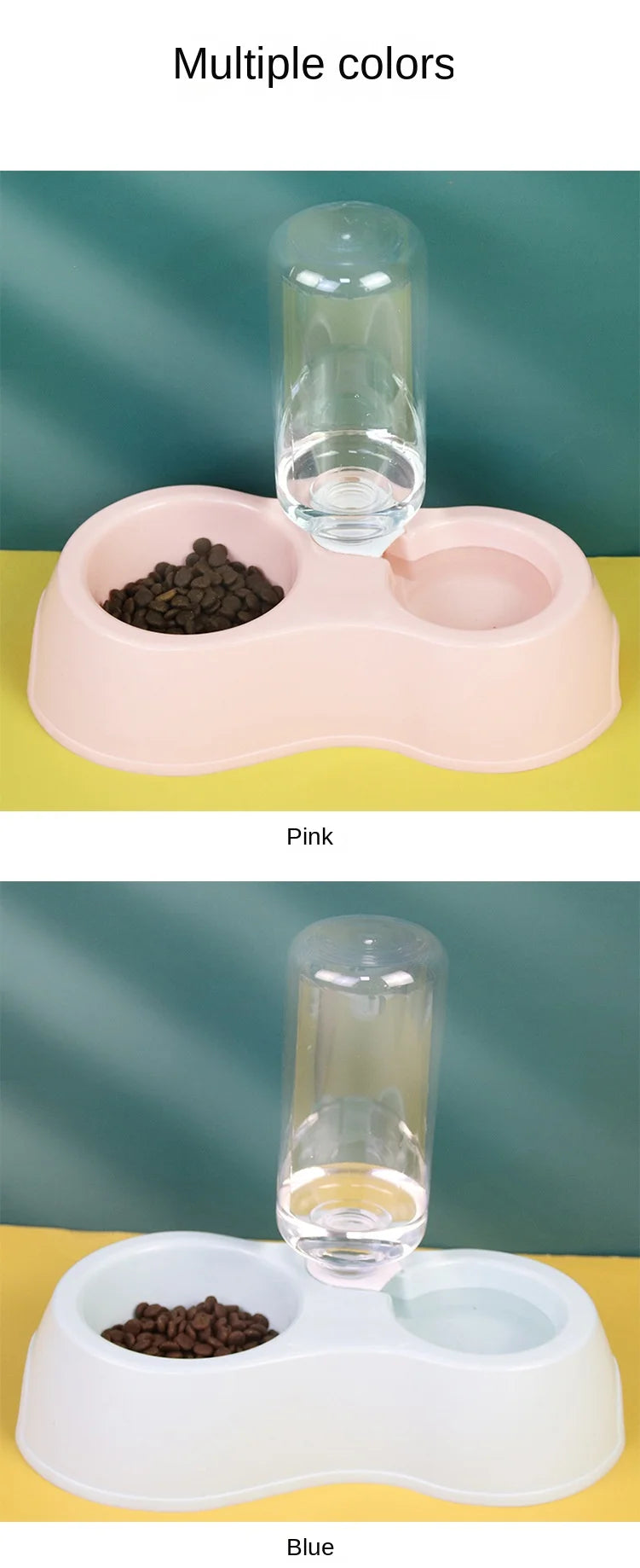 Cat Bowl, Cat Eating and Drinking Water All-In-One Pet Double Bowl, Anti-Knock Over, Automatic Water Refill Pet Bowl