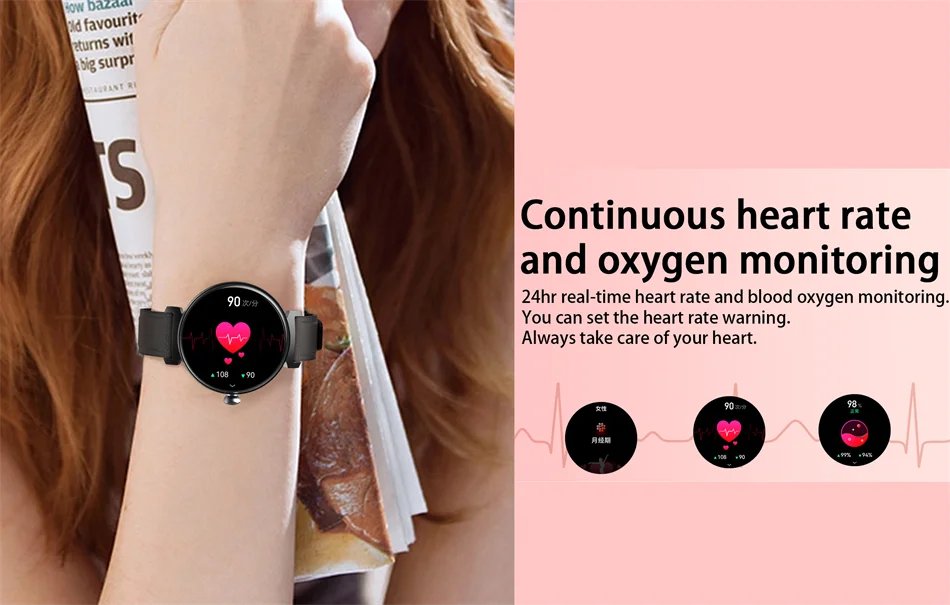 Bluetooth Call Smart Watch Screen Always Display 1.04 inch AMOLED Screen Fashion Ladies Smartwatch Metal Body Small Screen Watch