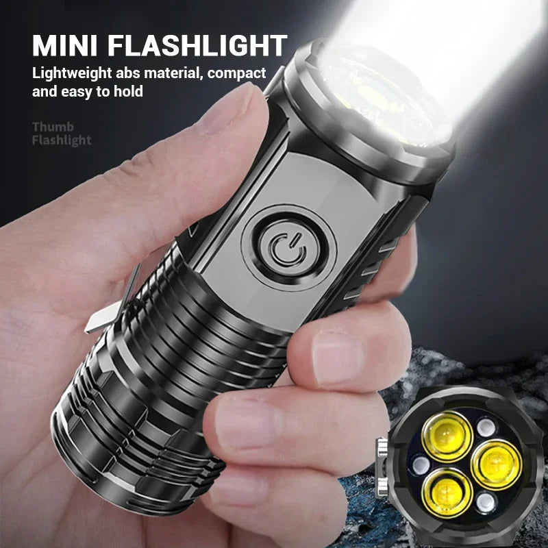 Powerful 3LED Super Bright Flashlight Portable Mini Burst Flash Torch Rechargeable Emergency Spotlight with Pen Clip Tail Magnet