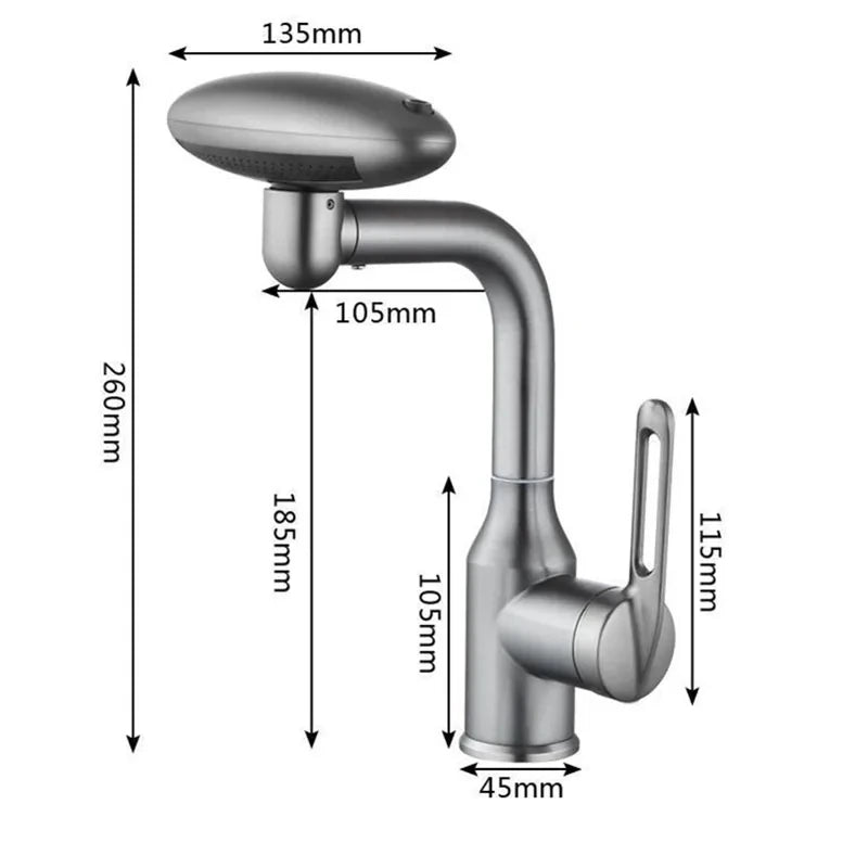 Torneira multifuncional para cascata, 4 modo de saída de água, torneira de pulverização, Rotação 360 °, água quente e fria, mist