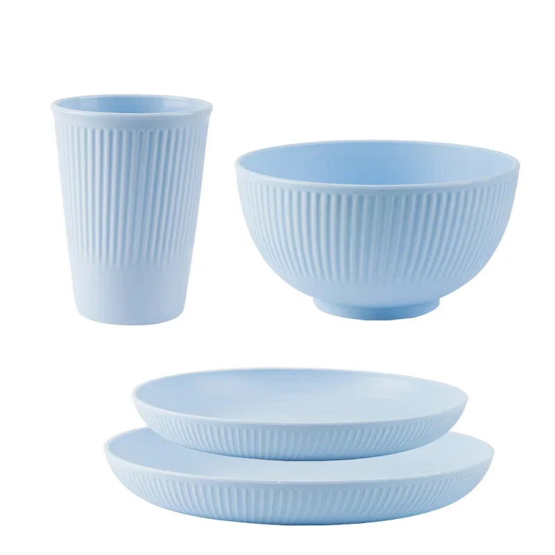 Wheat Straw Cutlery Set 4Pcs Bowl Cup Dish Set Portable Tableware Set Dinnerware Kits for Picnic Camping